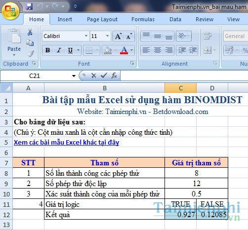 bai mau ham BINOMDIST
