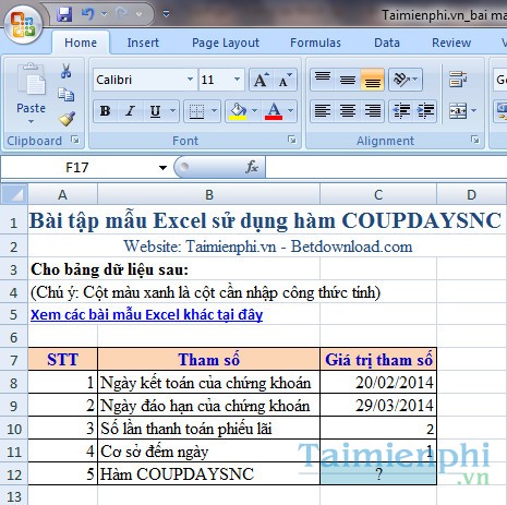 Bai mau ham COUPDAYSNC