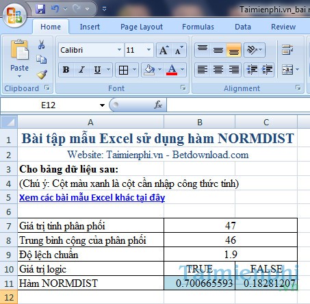 Bai mau ham NORMDIST