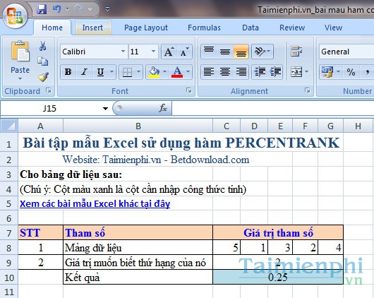 Bai mau ham PERCENTRANK