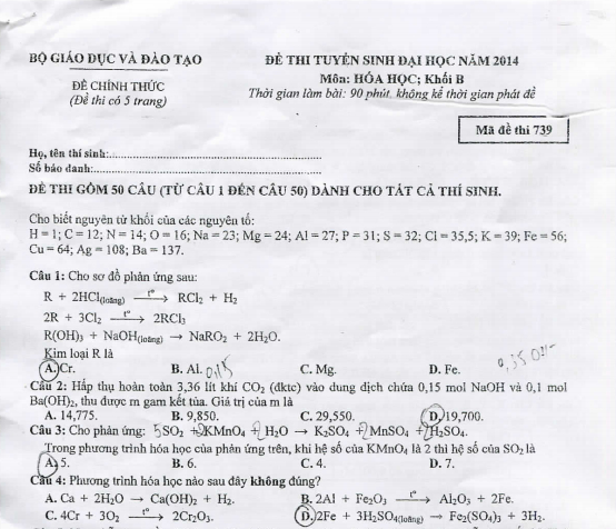 de thi dai hoc mon hoa khoi b
