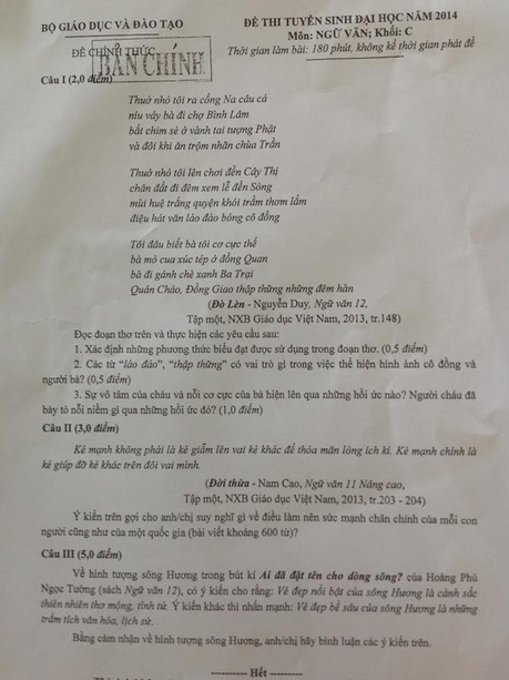 đề thi đại học môn văn khối c de thi dai hoc mon van khoi c