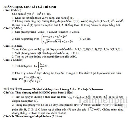 Đề thi đáp án đại học khối d năm 2008 de thi dap an dai hoc khoi d nam 2008