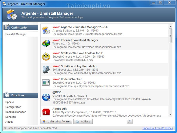 Argente Uninstall Manage program