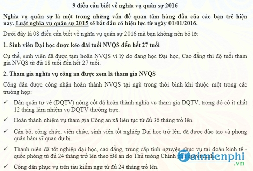 9 dieu can biet ve nghia vu quan su 2016
