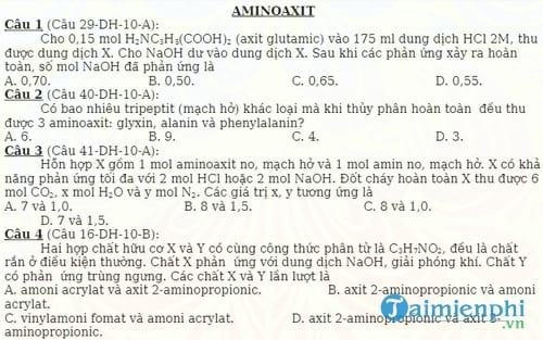 bai tap amin aminoaxit trong de thi dai hoc