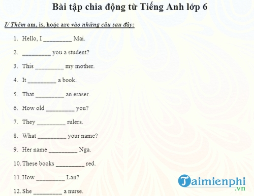 bai tap chia dong tu tieng anh lop 6