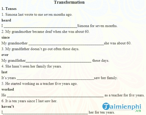 bai tap chuyen doi cau tieng anh