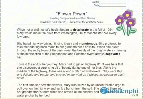 bai tap luyen doc tieng anh flower power