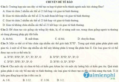 bai tap sinh hoc te bao