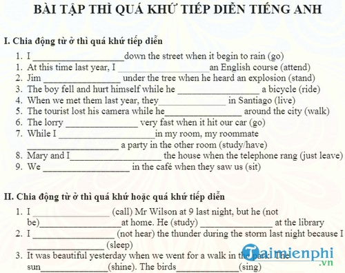 bai tap thi qua khu tiep dien tieng anh
