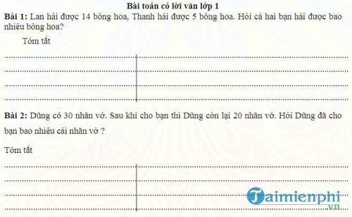 bai tap toan co loi van lop 1