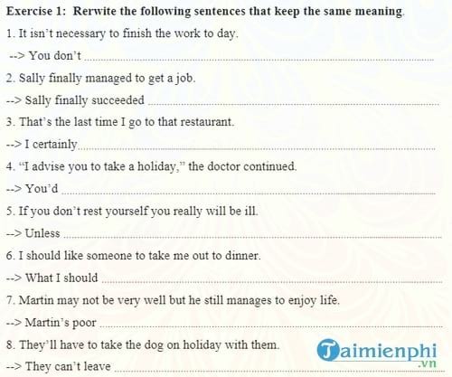 bai tap viet lai cau danh cho hoc sinh gioi lop 9