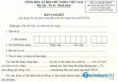 ban cam ket thu nhap ca nhan