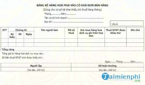 bang ke hang hoa mua vao co hoa don ban hang