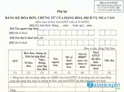 bang ke hoa don chung tu hang hoa dich vu ban ra