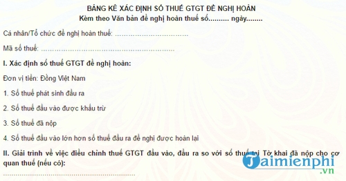 bang ke xac dinh so thue gtgt de nghi hoan