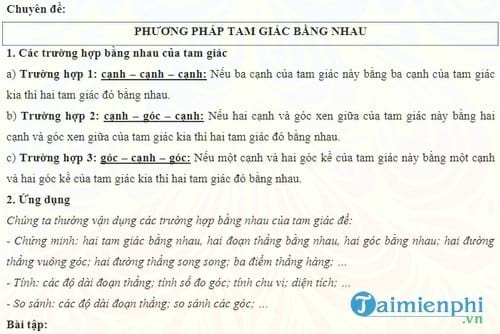 cac truong hop bang nhau cua hai tam giac