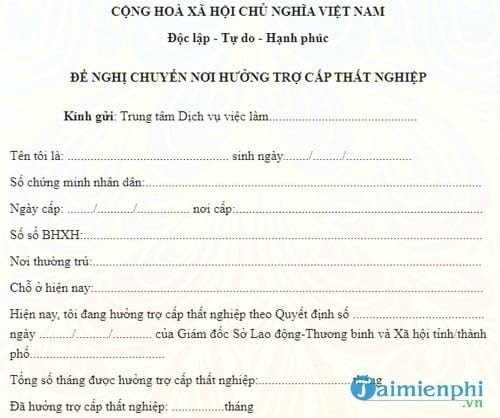 don de nghi chuyen noi huong tro cap that nghiep