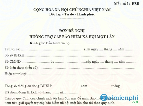 don de nghi huong tro cap bhxh 1 lan