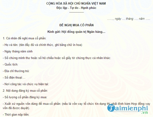 don de nghi mua co phan doi voi ca nhan