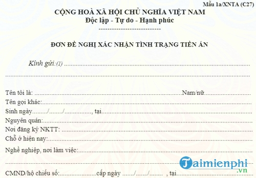 don de nghi xac nhan tinh trang tien an