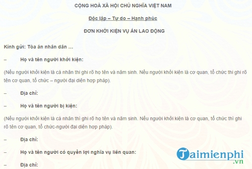 don khoi kien vu an lao dong