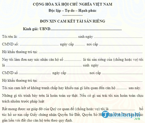 don xin cam ket tai san rieng