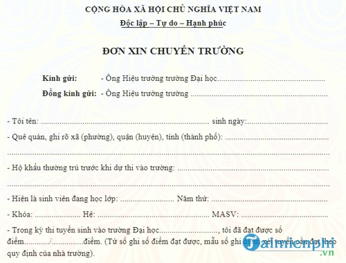 don xin chuyen truong dai hoc