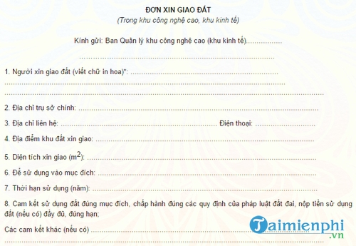 don xin giao dat trong khu cong nghe cao khu kinh te