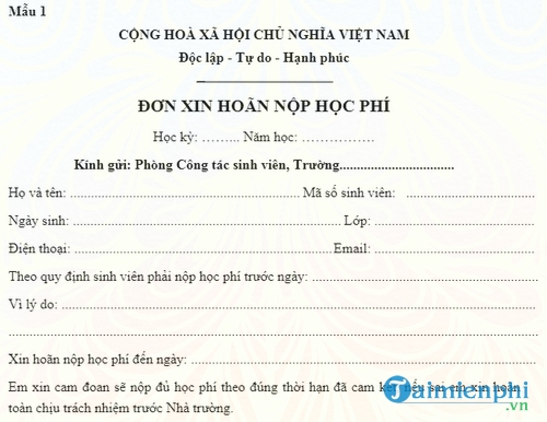 don xin hoan nop hoc phi