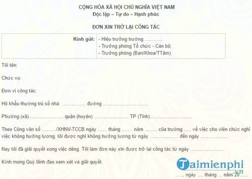 don xin tro lai cong tac