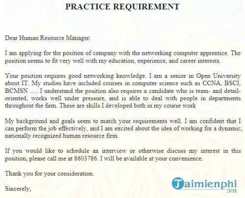 don xin viec bang tieng anh