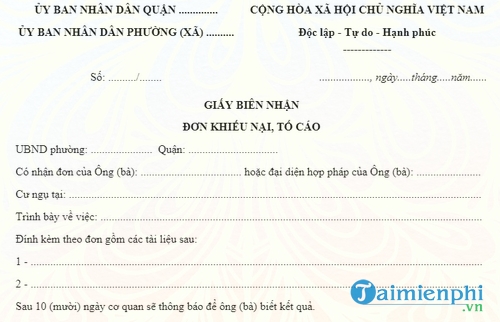 giay bien nhan don khieu nai to cao