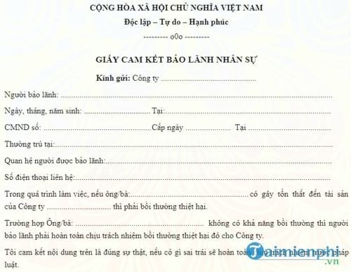 giay cam ket bao lanh nhan su
