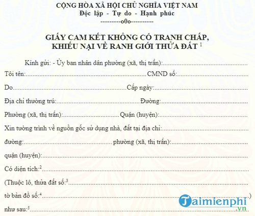 giay cam ket khong co tranh chap