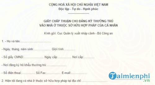giay chap thuan cho dang ky thuong tru vao nha o thuoc so huu hop phap cua ca nhan