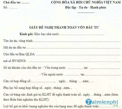 giay de nghi thanh toan von dau tu