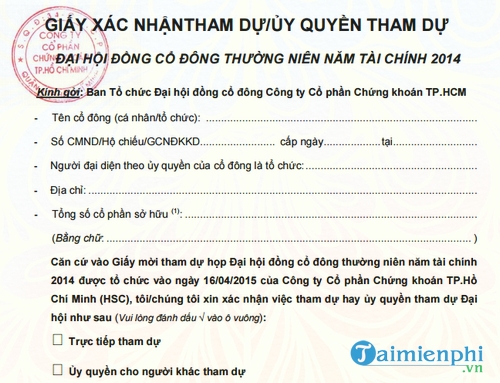 giay uy quyen tham du dai hoi dong co dong