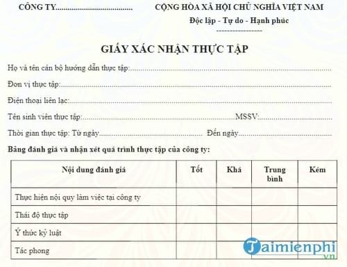 giay xac nhan thuc tap