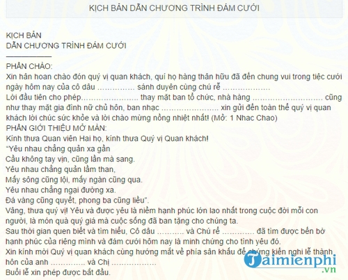 kich ban dan chuong trinh dam cuoi