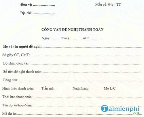 mau cong van de nghi thanh toan
