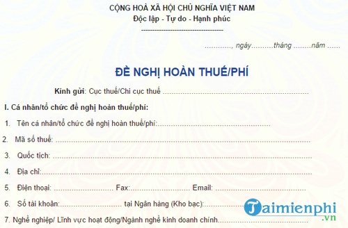 mau de nghi hoan thue thu nhap ca nhan