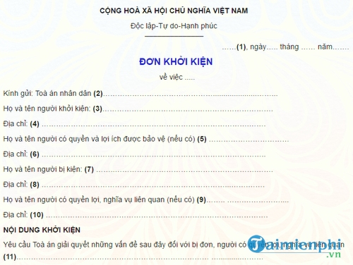 mau don khoi kien vu an lao dong