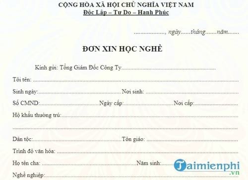mau don xin hoc nghe