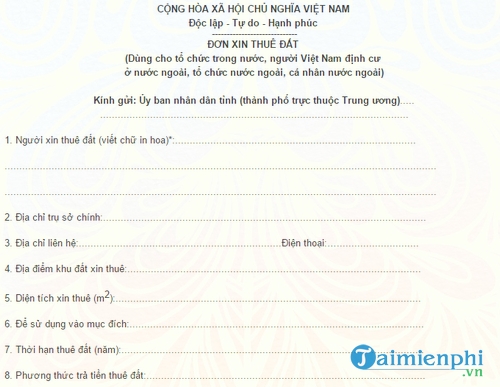 mau don xin thue dat cho nguoi nuoc ngoai