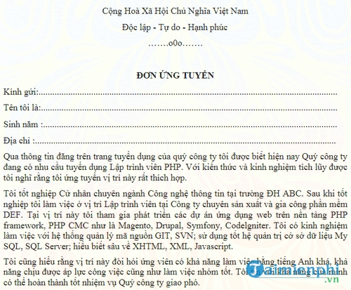 mau don xin viec vi tri lap trinh vien php