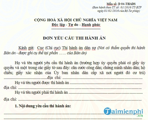 mau don yeu cau thi hanh an