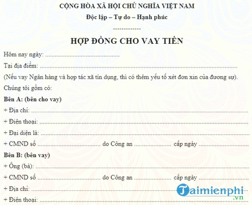 mau giay vay tien khong the chap