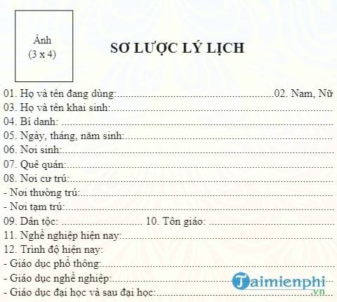 mau ly lich cua nguoi xin ket nap dang